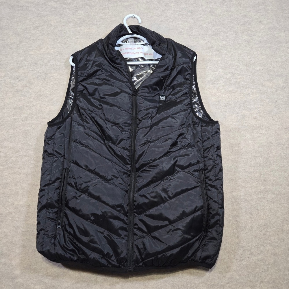 USB Neck only Heated Puffer Vest Black Quilted ThermalReflective Lining Womens L